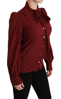 Thumbnail for Elegant Maroon Silk Blend Polo Blouse