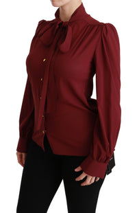 Thumbnail for Elegant Maroon Silk Blend Polo Blouse