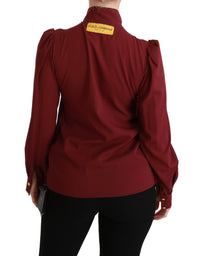 Thumbnail for Elegant Maroon Silk Blend Polo Blouse