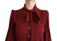 Thumbnail for Elegant Maroon Silk Blend Polo Blouse