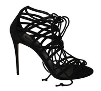 Thumbnail for Elegant Black Suede Gladiator Stilettos