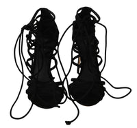 Thumbnail for Elegant Black Suede Gladiator Stilettos