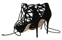 Thumbnail for Elegant Black Suede Gladiator Stilettos