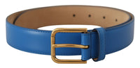 Thumbnail for Elegant Blue Leather Belt with Engraved Buckle