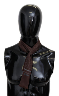 Thumbnail for Silk Geometric Fringe Scarf in Earthy Brown