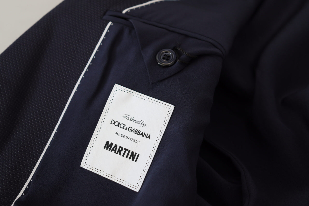 Elegant Blue Martini Wool-Silk Blend Suit