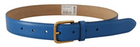 Thumbnail for Elegant Blue Leather Belt with Engraved Buckle