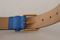 Thumbnail for Elegant Blue Leather Belt with Engraved Buckle