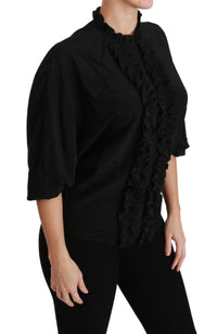 Thumbnail for Elegant Black Silk Short Sleeve Blouse