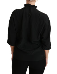 Thumbnail for Elegant Black Silk Short Sleeve Blouse
