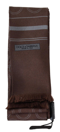 Thumbnail for Silk Geometric Fringe Scarf in Earthy Brown