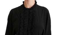 Thumbnail for Elegant Black Silk Short Sleeve Blouse