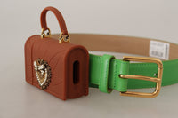 Thumbnail for Chic Emerald Leather Belt with Engraved Buckle