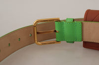 Thumbnail for Chic Emerald Leather Belt with Engraved Buckle