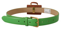 Thumbnail for Chic Emerald Leather Belt with Engraved Buckle