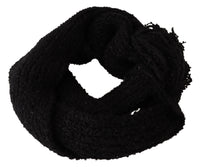 Thumbnail for Black Virgin Wool Knitted Wrap Shawl Scarf