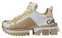 Thumbnail for Elegant White and Gold Leather Sneakers