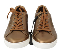 Thumbnail for Golden Metallic Leather Sneakers