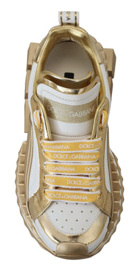 Thumbnail for Elegant White and Gold Leather Sneakers