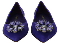 Thumbnail for Embellished Crystal Purple Suede Flats