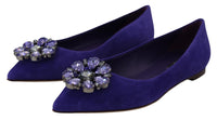 Thumbnail for Embellished Crystal Purple Suede Flats