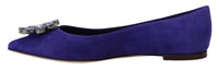 Thumbnail for Embellished Crystal Purple Suede Flats