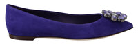 Thumbnail for Embellished Crystal Purple Suede Flats