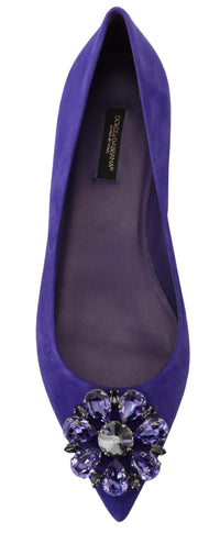Thumbnail for Embellished Crystal Purple Suede Flats