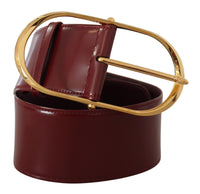 Thumbnail for Engraved Logo Maroon Leather Belt