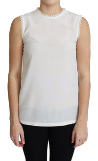 Thumbnail for Elegant Silk Lace-Detailed Sleeveless Blouse
