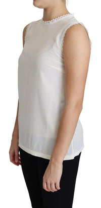 Thumbnail for Elegant Silk Lace-Detailed Sleeveless Blouse