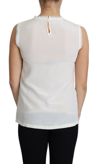 Thumbnail for Elegant Silk Lace-Detailed Sleeveless Blouse