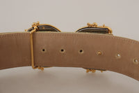 Thumbnail for Engraved Buckle Leather Belt - Green & Gold