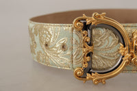 Thumbnail for Engraved Buckle Leather Belt - Green & Gold