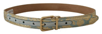 Thumbnail for Elegant Light Blue Leather Belt with Gold Buckle