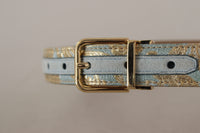 Thumbnail for Elegant Light Blue Leather Belt with Gold Buckle