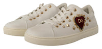 Thumbnail for White Leather Gold Red Heart Sneakers Shoes