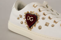 Thumbnail for White Leather Gold Red Heart Sneakers Shoes