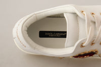 Thumbnail for White Leather Gold Red Heart Sneakers Shoes