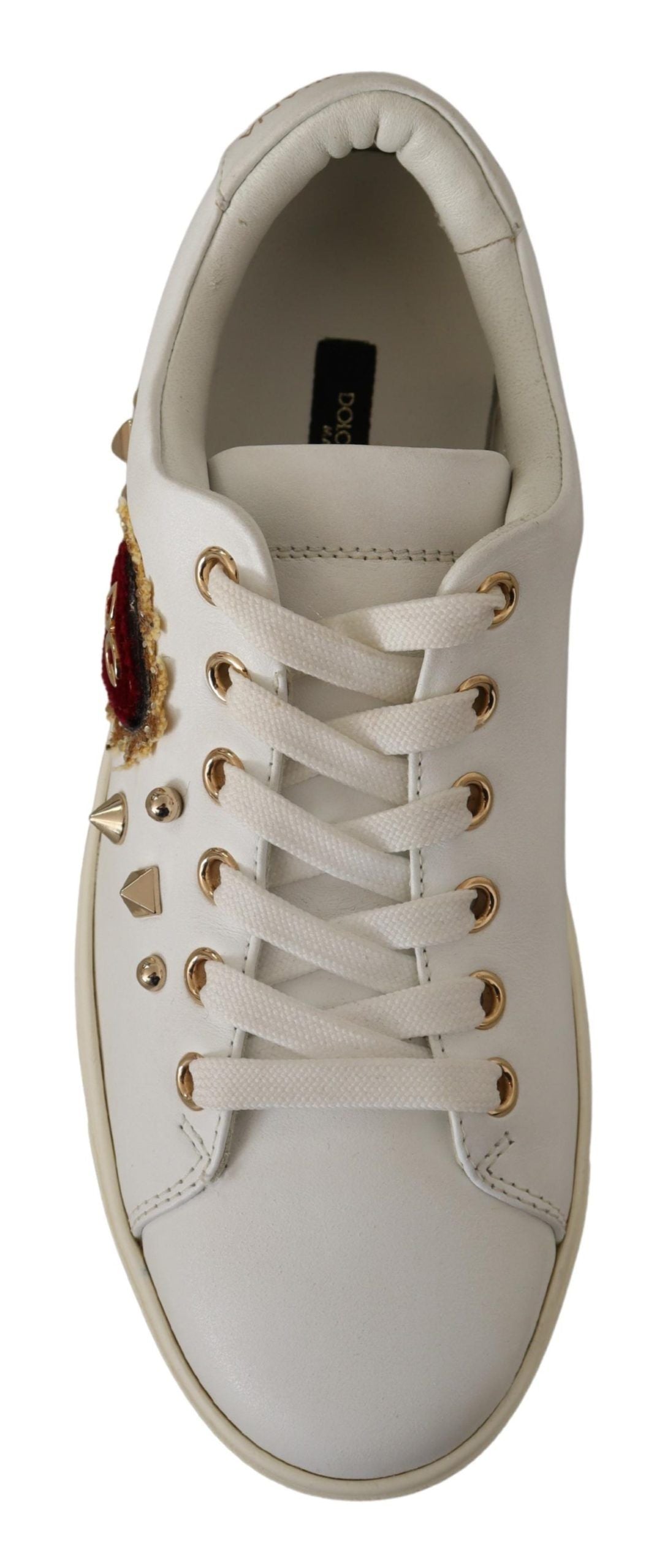 White Leather Gold Red Heart Sneakers Shoes