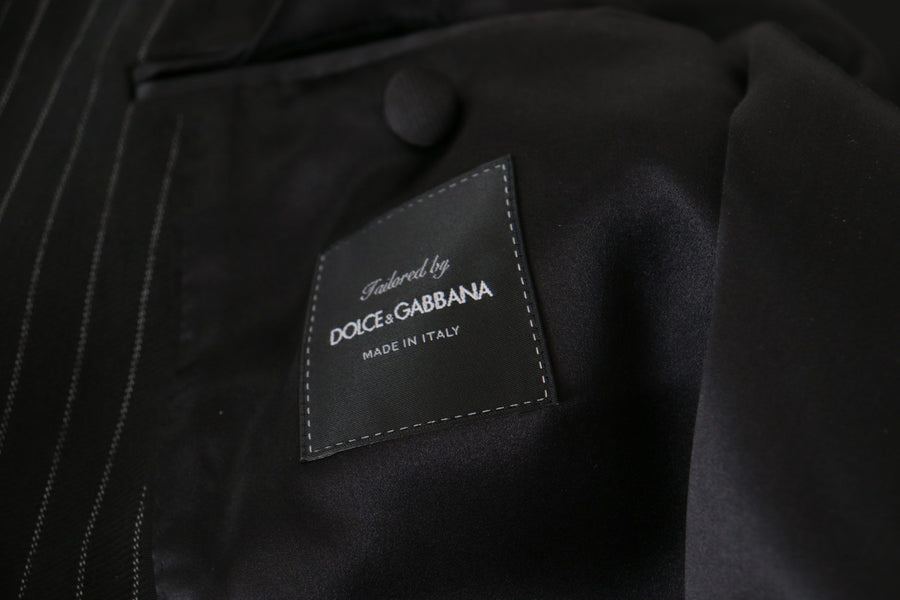 Elegant Black Striped Slim Fit Two-Piece Suit