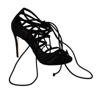 Thumbnail for Elegant Black Suede Stiletto Ankle Strap Sandals