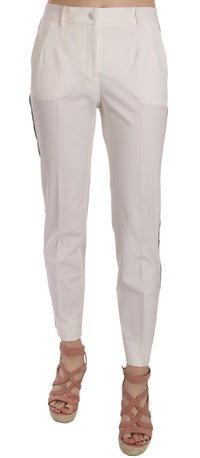 Thumbnail for Elegant White Stripe Wool Tapered Trousers