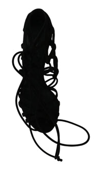 Thumbnail for Elegant Black Suede Stiletto Ankle Strap Sandals