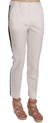 Thumbnail for Elegant White Stripe Wool Tapered Trousers