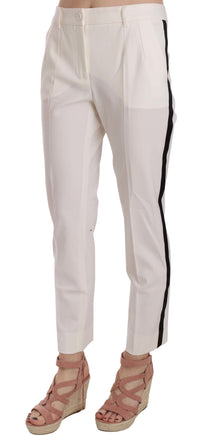 Thumbnail for Elegant White Stripe Wool Tapered Trousers