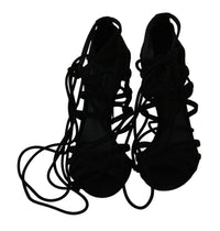 Thumbnail for Elegant Black Suede Stiletto Ankle Strap Sandals