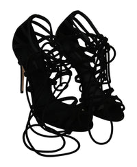 Thumbnail for Elegant Black Suede Stiletto Ankle Strap Sandals