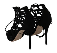 Thumbnail for Elegant Black Suede Stiletto Ankle Strap Sandals