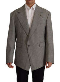 Thumbnail for Elegant Gray Checkered Wool Blazer